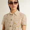 Women's midi dress in cream-colored see-through lace