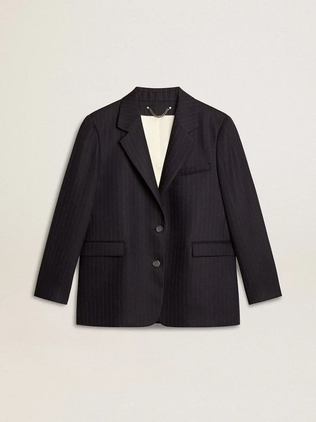 Women's midnight blue wool single-breasted blazer