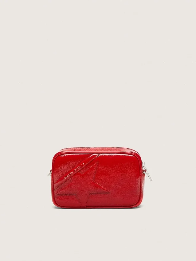 Women's Mini Star Bag in red painted leather with tone-on-tone star
