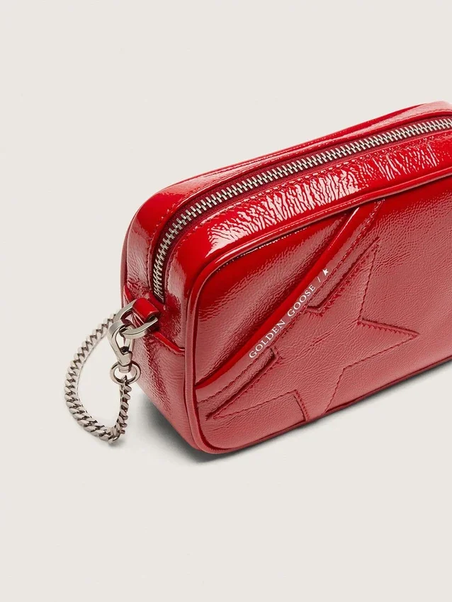 Women's Mini Star Bag in red painted leather with tone-on-tone star