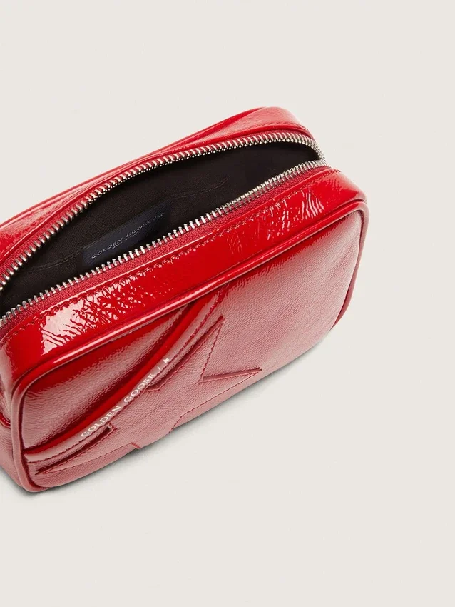 Women's Mini Star Bag in red painted leather with tone-on-tone star