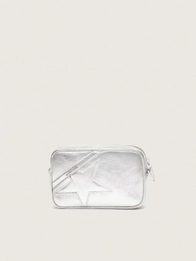 Women's Mini Star Bag in silver laminated leather with tone-on-tone star