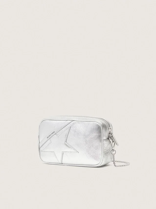 Women's Mini Star Bag in silver laminated leather with tone-on-tone star