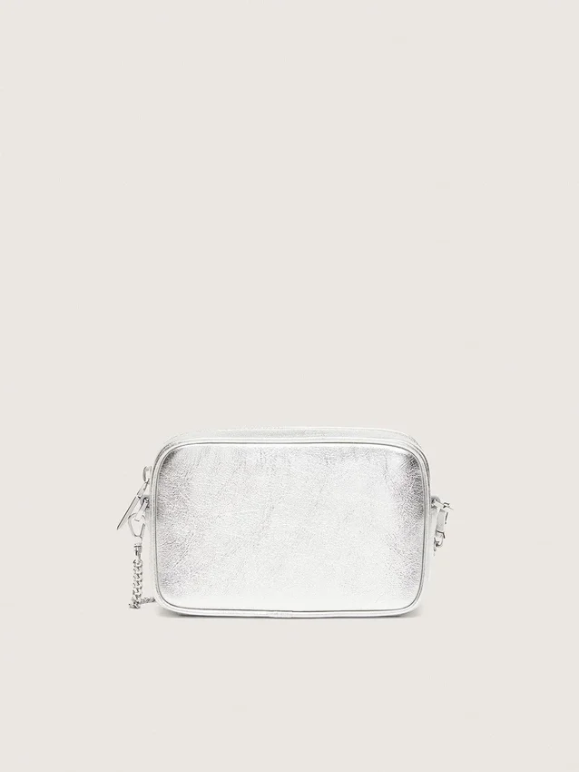 Women's Mini Star Bag in silver laminated leather with tone-on-tone star