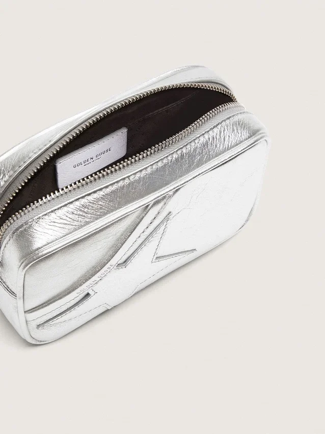 Women's Mini Star Bag in silver laminated leather with tone-on-tone star