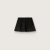 Women’s miniskirt in black cotton twill with floral sequin embroidery