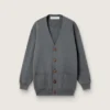 Women's mélange gray cotton cardigan with logo on the back