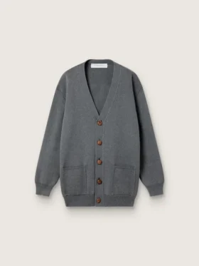 Women's mélange gray cotton cardigan with logo on the back
