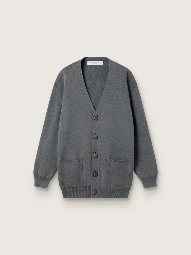 Women's mélange gray cotton cardigan with logo on the back