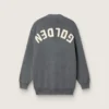 Women's mélange gray cotton cardigan with logo on the back