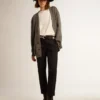 Women's mélange gray cotton cardigan with logo on the back