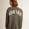 Women's mélange gray cotton cardigan with logo on the back