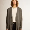 Women's mélange gray cotton cardigan with logo on the back