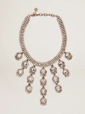 Women's necklace in antique gold color with drop crystals