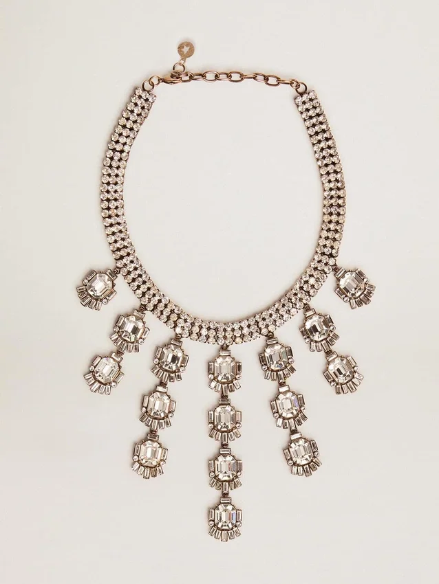 Women's necklace in antique gold color with drop crystals