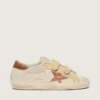Women’s Old School in pearl suede with brick-red leather star and raffia strap