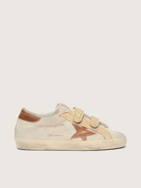 Women’s Old School in pearl suede with brick-red leather star and raffia strap