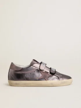 Women’s Old School in purple laminated leather with lilac nubuck star and heel tab