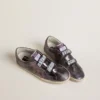Women’s Old School in purple laminated leather with lilac nubuck star and heel tab