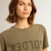 Women's olive green T-shirt with Golden lettering