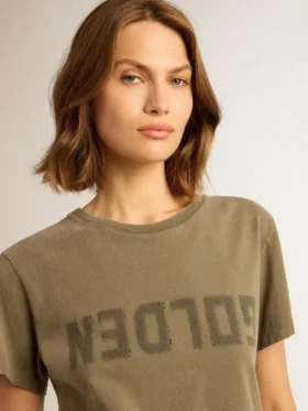 Women’s olive green T-shirt with Golden lettering
