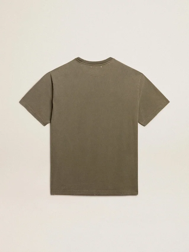Men's olive green T-shirt with Golden lettering