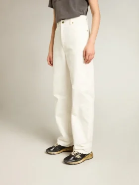 Women’s optical white-colored cotton denim pants
