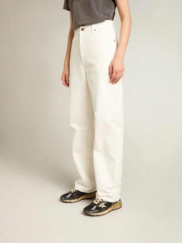 Women's optical white-colored cotton denim pants