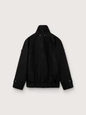 Women’s oversized jacket in black cotton twill with floral sequin embroidery