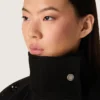 Women’s oversized jacket in black cotton twill with floral sequin embroidery