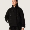 Women’s oversized jacket in black cotton twill with floral sequin embroidery