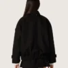 Women’s oversized jacket in black cotton twill with floral sequin embroidery