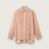 Women’s oversized shirt in coral cotton voile with pleated detail