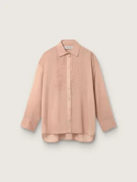 Women’s oversized shirt in coral cotton voile with pleated detail