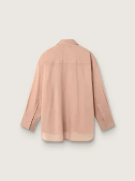 Women’s oversized shirt in coral cotton voile with pleated detail