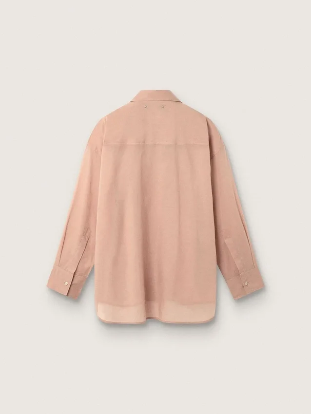 Women’s oversized shirt in coral cotton voile with pleated detail