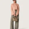 Women’s oversized shirt in coral cotton voile with pleated detail
