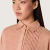 Women’s oversized shirt in coral cotton voile with pleated detail