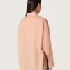 Women’s oversized shirt in coral cotton voile with pleated detail