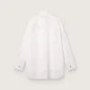 Women's oversized shirt in white cotton with pleated detail and jewel buttons