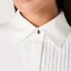 Women's oversized shirt in white cotton with pleated detail and jewel buttons