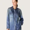 Women's oversized shirt with a lived-in denim effect