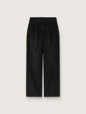 Women's pants in black cotton denim with a lived-in treatment