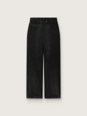 Women’s pants in black cotton denim with a lived-in treatment