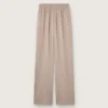 Women's pants in gray wool blend with pinstripe motif and elasticated waist