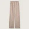 Women's pants in gray wool blend with pinstripe motif and elasticated waist