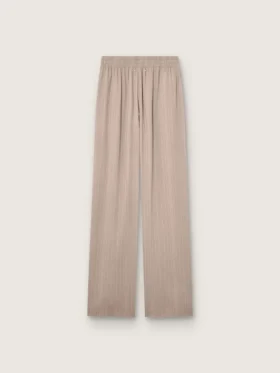 Women’s pants in gray wool blend with pinstripe motif and elasticated waist