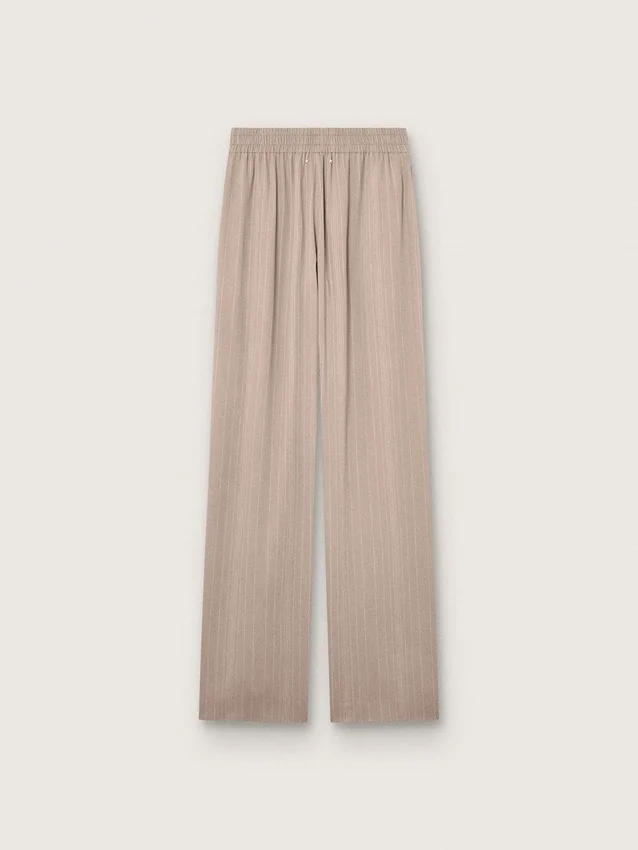 Women's pants in gray wool blend with pinstripe motif and elasticated waist