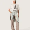 Women's pants in gray wool blend with pinstripe motif and elasticated waist