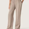 Women's pants in gray wool blend with pinstripe motif and elasticated waist